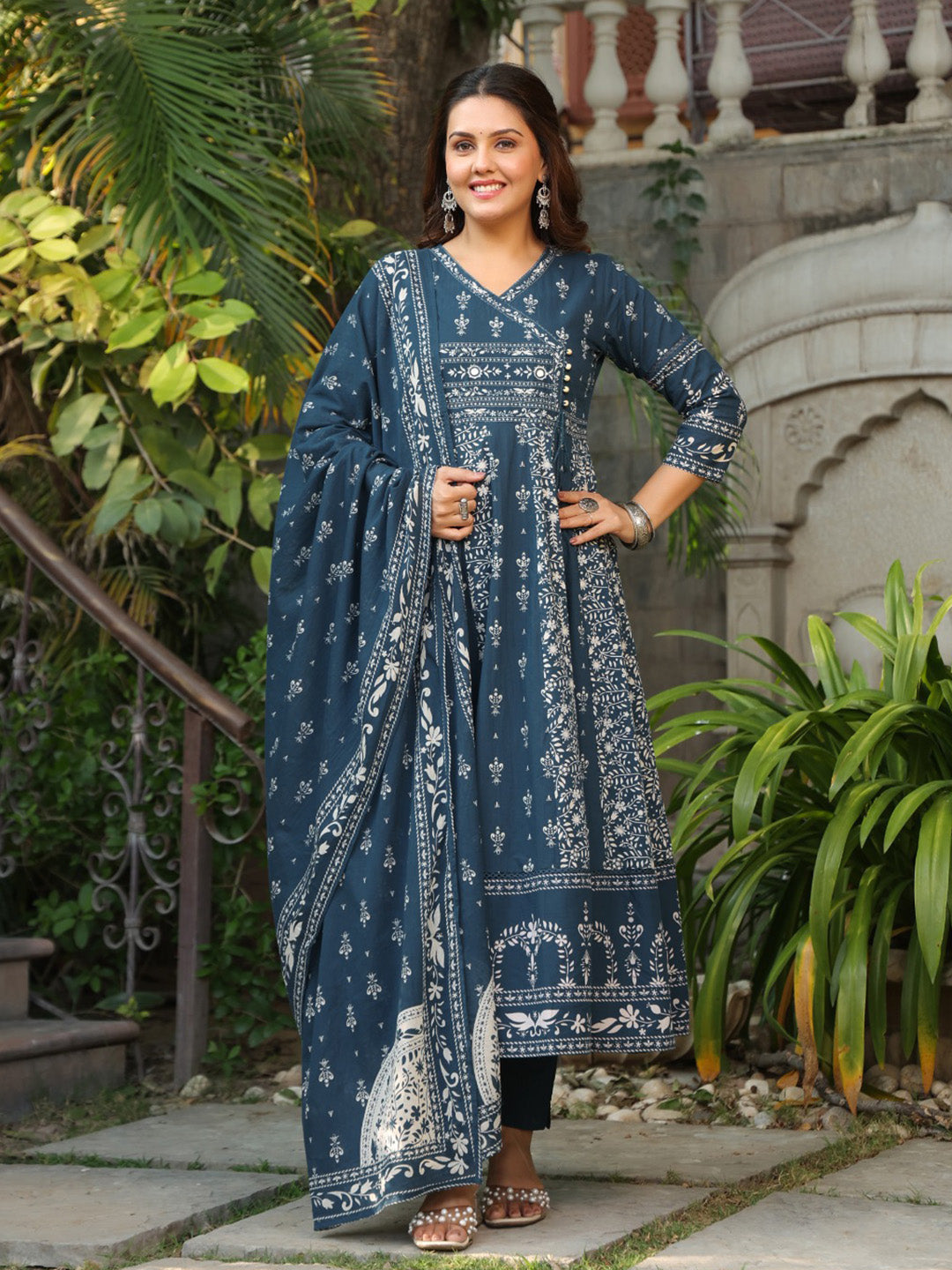 Embroidered Cotton Kurta With Pant &amp; Dupatta