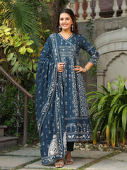 Embroidered Cotton Kurta With Pant & Dupatta