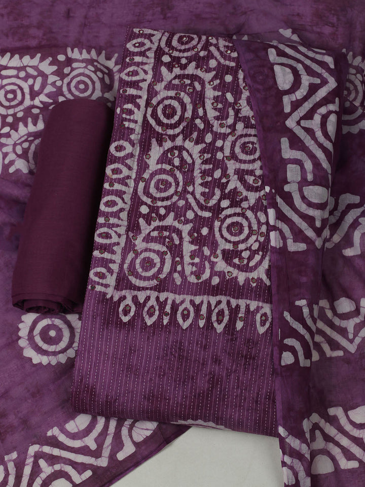 Printed Cotton Unstitched Kurta With Pant &amp; Dupatta