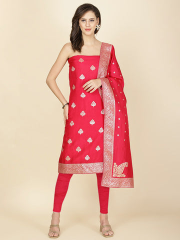 Woven Chanderi Unstitched Suit Piece With Dupatta