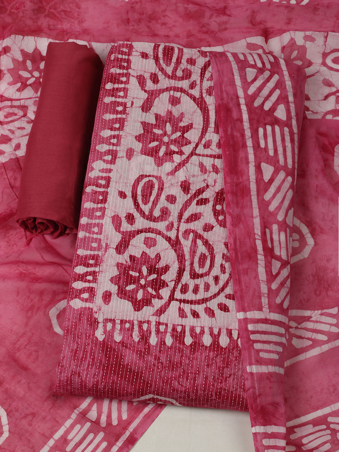 Printed Cotton Unstitched Suit With Pant &amp; Dupatta