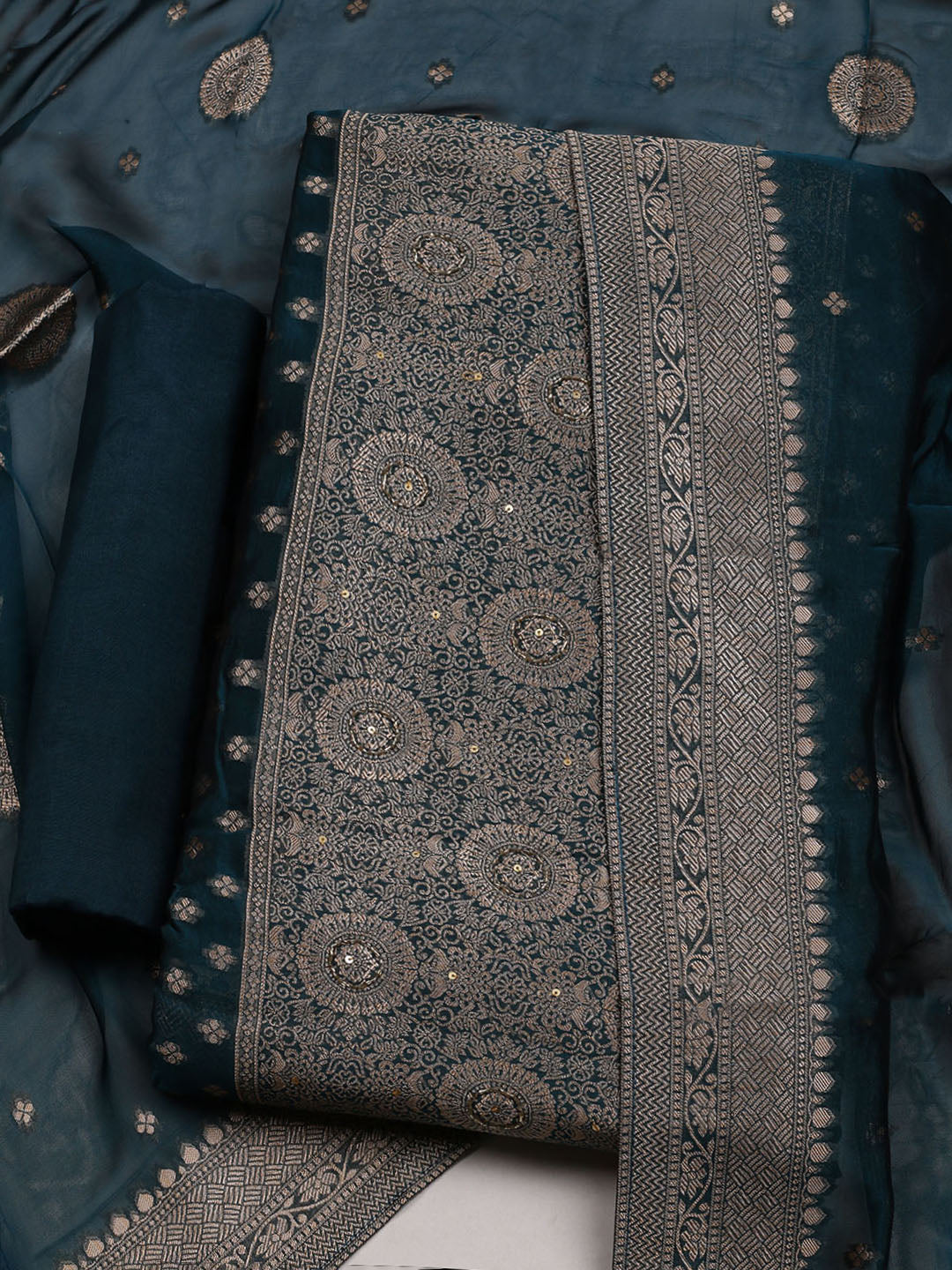Woven Chanderi Unstitched Suit With Dupatta