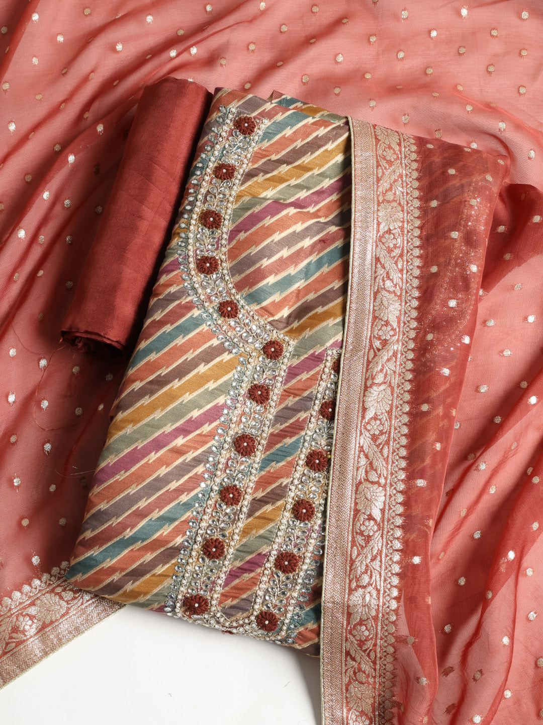 Embroidered Tissue Unstitched Suit With Dupatta