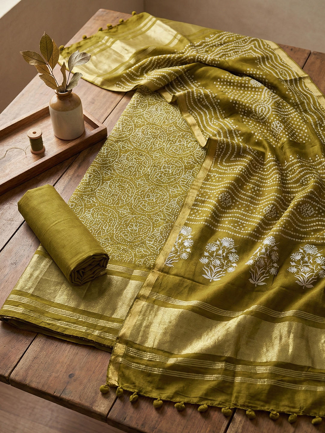 Printed Cotton Blend Unstitched Suit With Pant &amp; Dupatta
