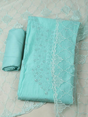 Embroidered Chanderi Sea Green Unstitched Suit With Pant & Dupatta