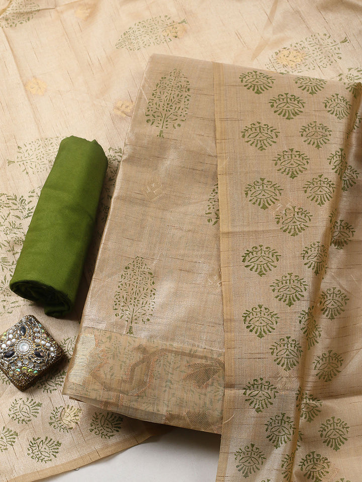 Printed Cotton Blend Unstitched Suit With Pant &amp; Dupatta