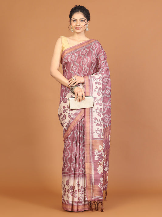 Digital Printed Tussar Woven Saree