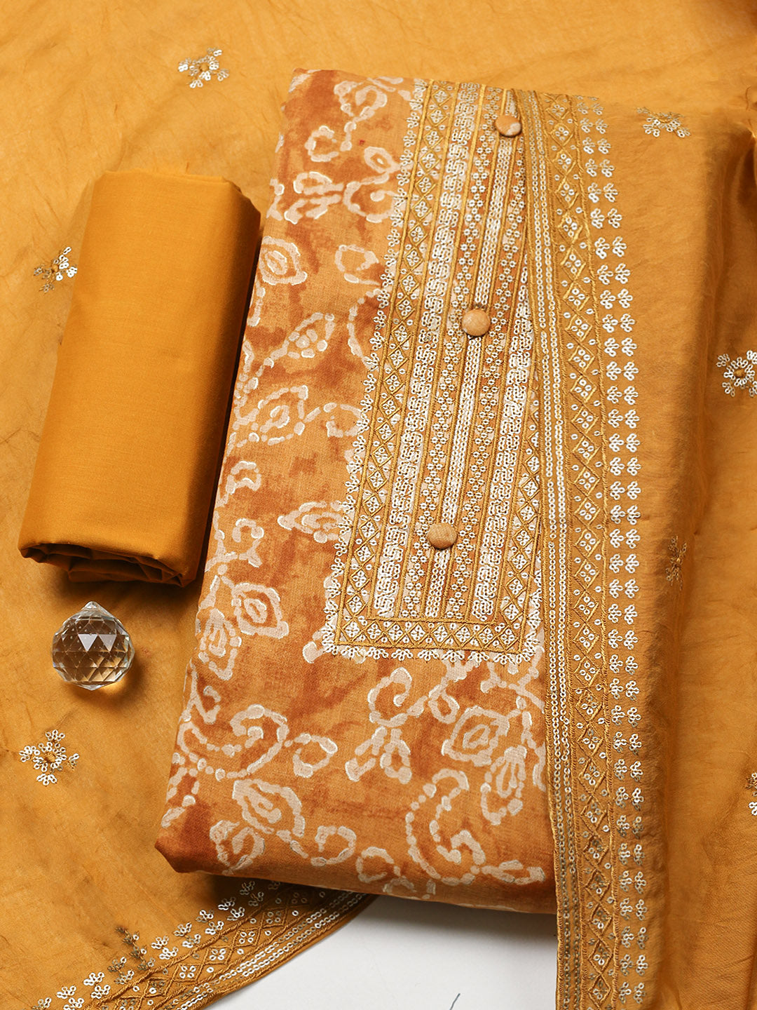 Embroidered Cotton Unstitched Suit With Pant &amp; Dupatta