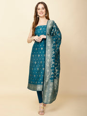 Ethnic Motifs Woven Chanderi Unstitched Suit Piece With Dupatta