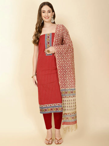 Panel Embroidery Cotton Unstitched Suit Piece With Dupatta