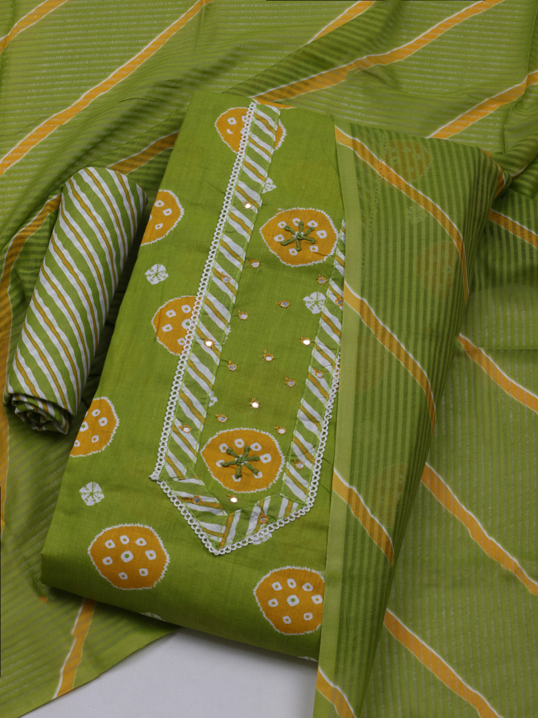 Printed Cotton Blend Unstitched Suit With Dupatta