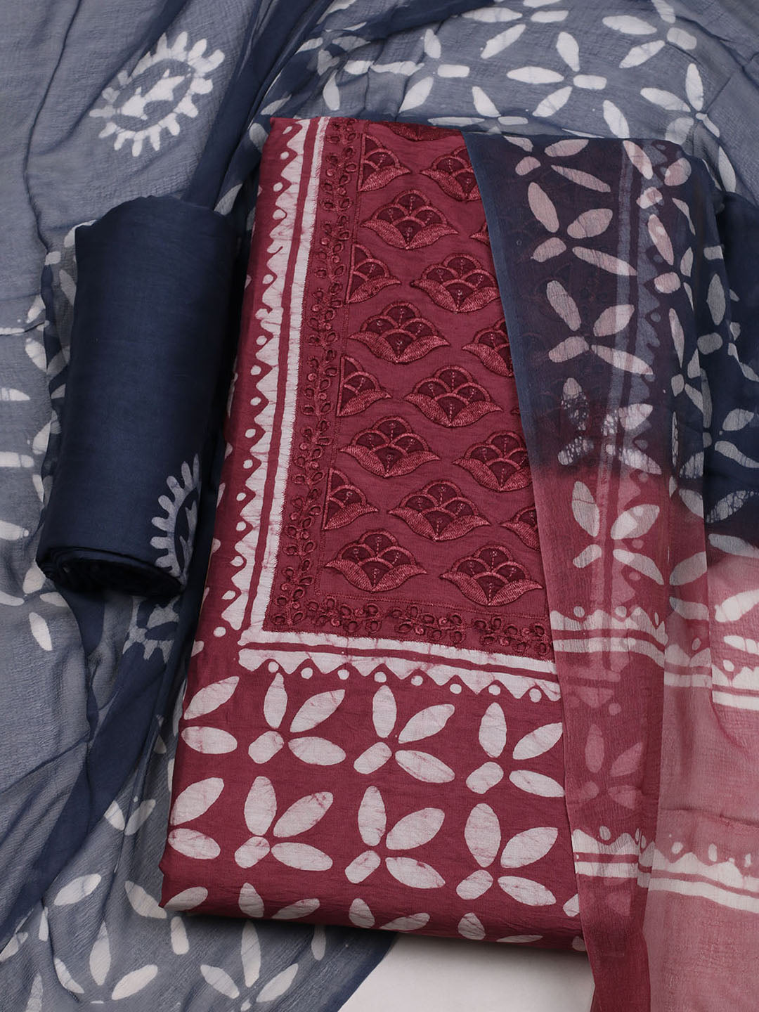 Printed Cotton Blend Unstitched Suit With Dupatta