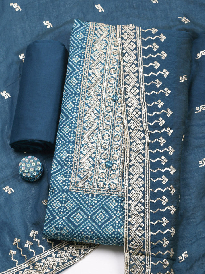 Embroidered Cotton Unstitched Suit With Pant &amp; Dupatta