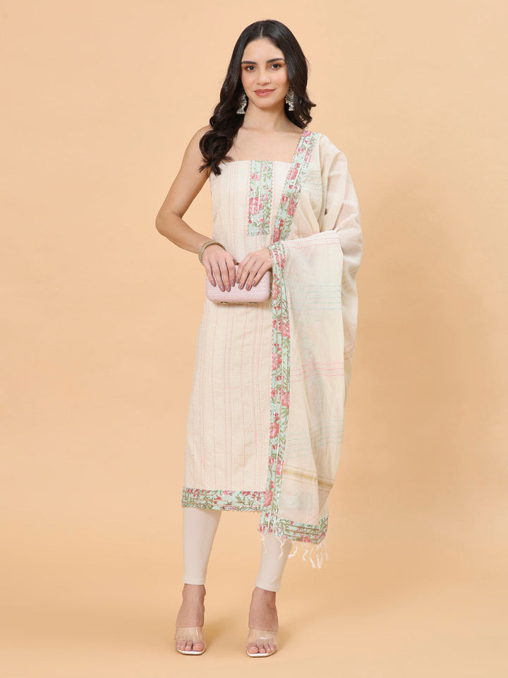 Neck Patti Cotton Blend Unstitched Suit Piece With Dupatta