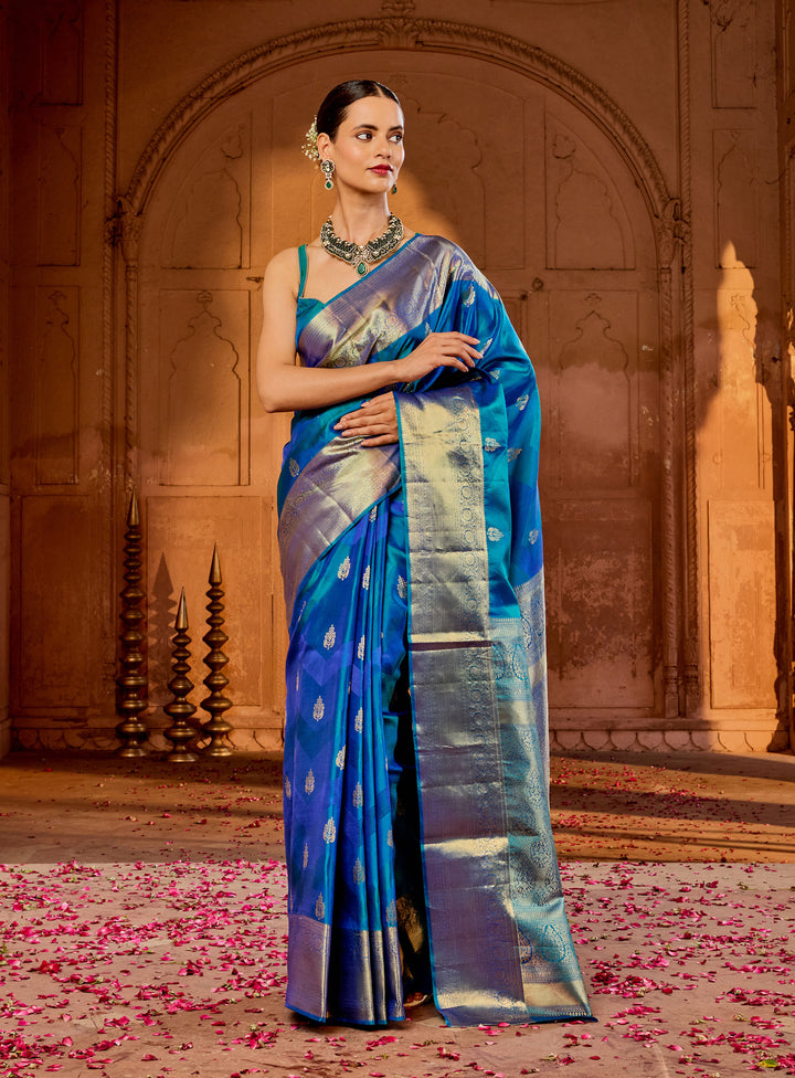 Lake Blue Hlame Woven Saree