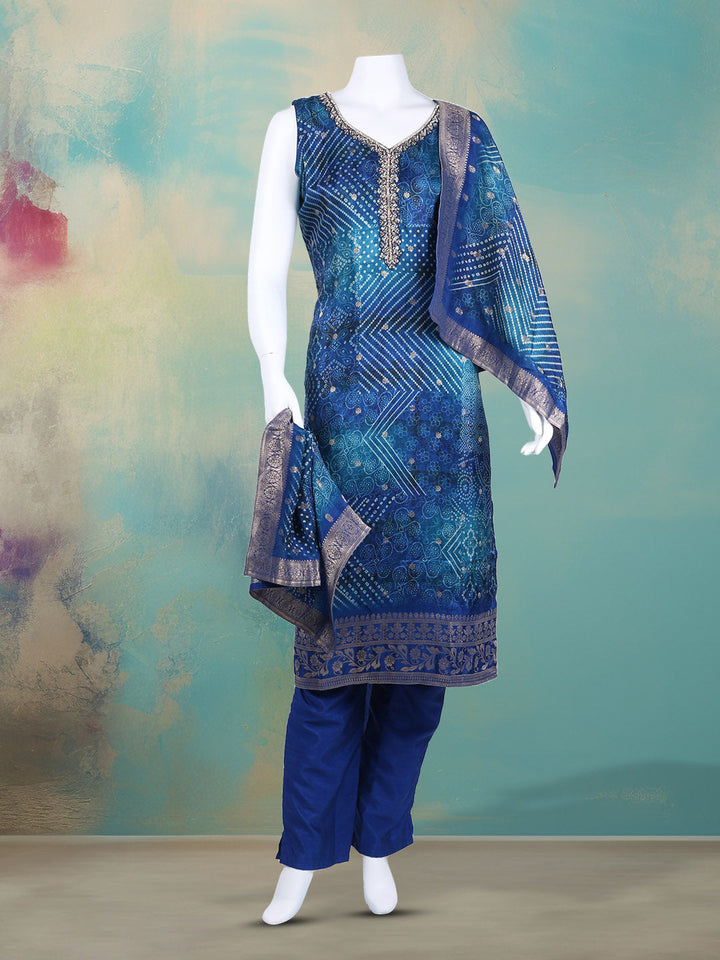 Bandhani Printed Art Silk Kurta With Pants &amp; Dupatta