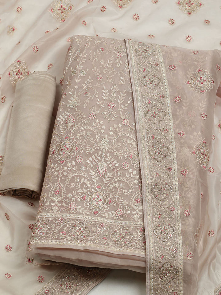 All over Embroidered Organza Unstitched Suit With Dupatta