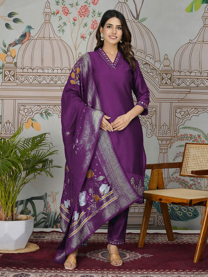Embroidered Tissue Kurta With Pants &amp; Dupatta
