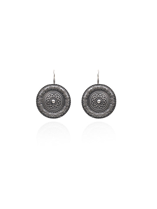 Round Silver Oxidized Earring