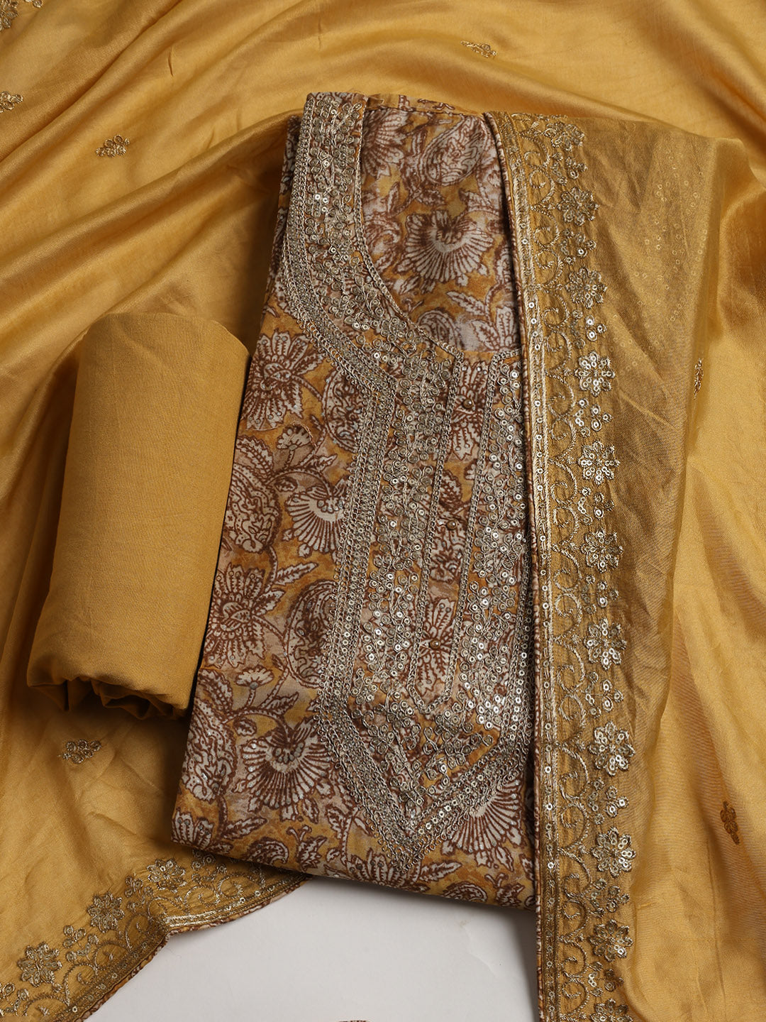 Neck Embroidered Cotton Blend Unstitched Suit With Dupatta