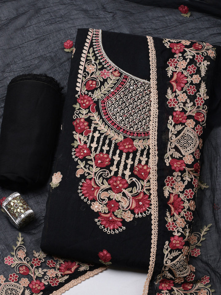 Embroidered Cotton Blend Unstitched Suit With Pant &amp; Dupatta