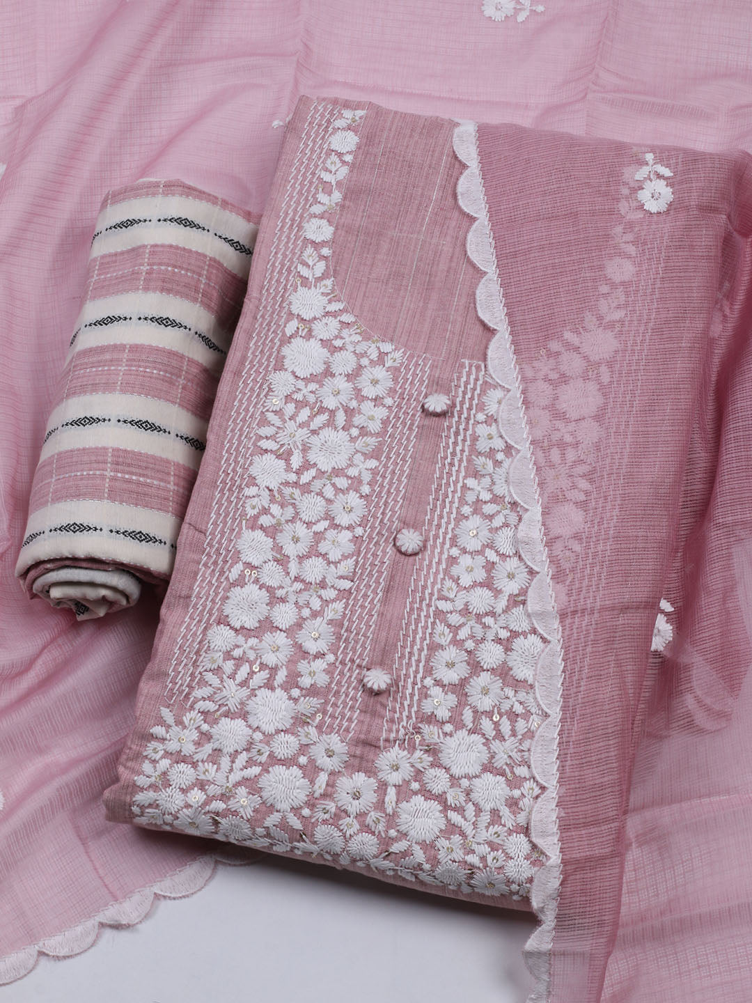 Neck Embroidered Cotton Blend Unstitched Suit With Dupatta