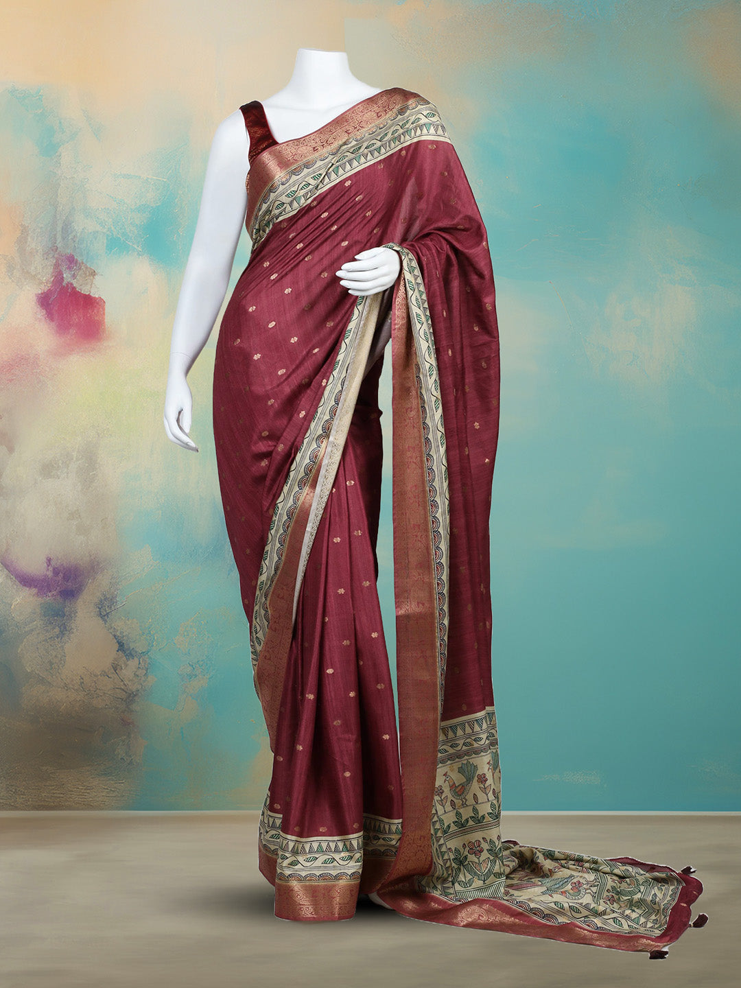 Printed &amp; Woven Design Art Silk Saree