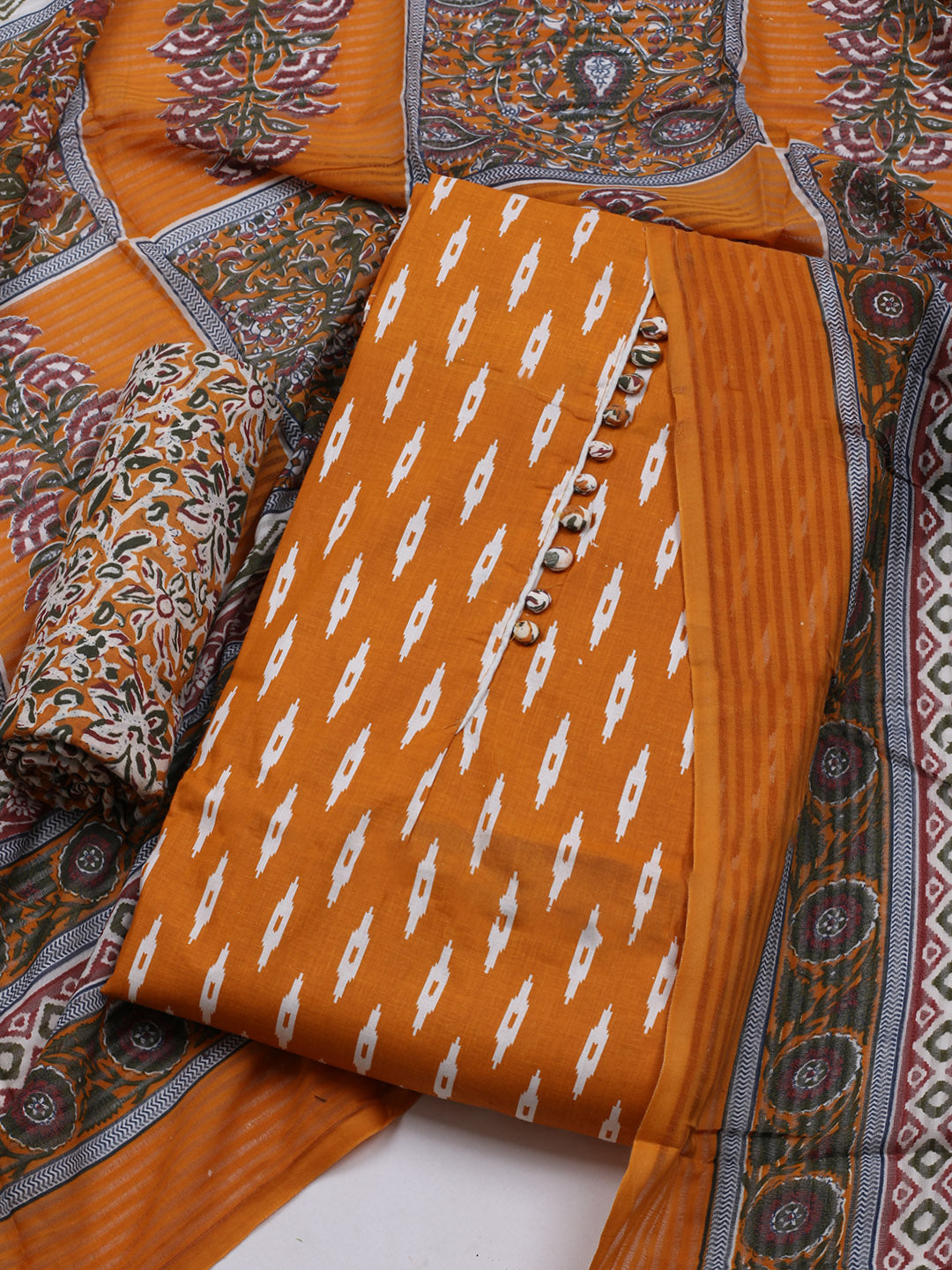 Printed Cotton Blend Unstitched Suit With Dupatta