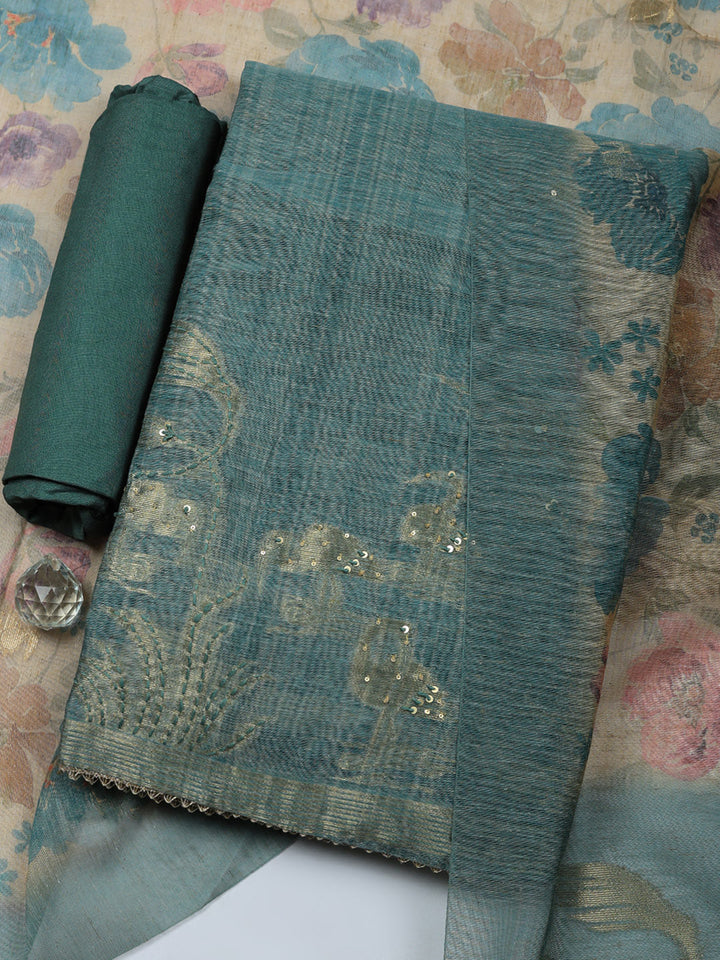 Woven Design Chanderi Unstitched Suit With Pant &amp; Dupatta