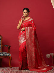 Woven Design Art Silk Red Saree
