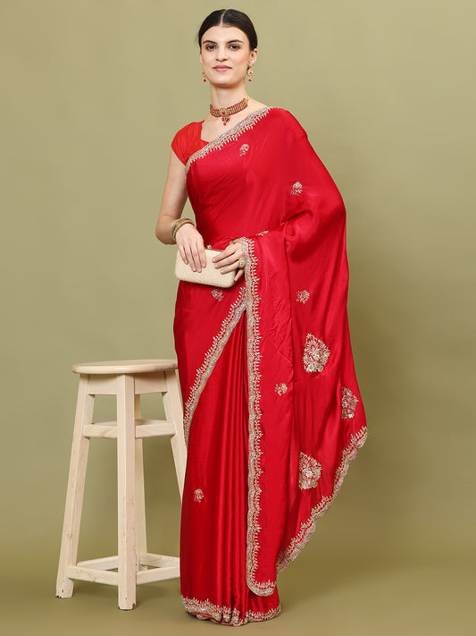 Hand Embroidery Chinon Saree