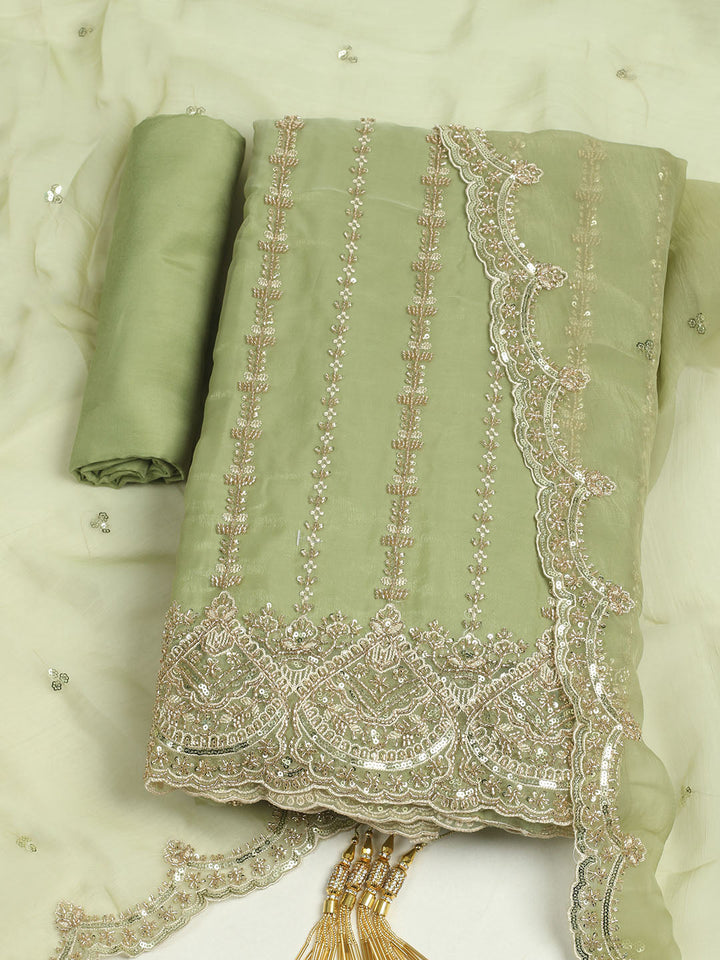 Embelished Organza Unstitched Suit With Dupatta