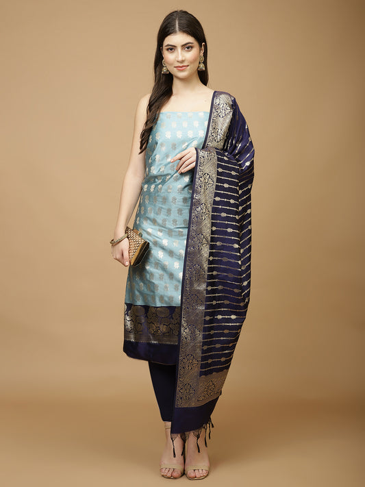 Woven Chanderi Unstitched Suit Piece With Dupatta