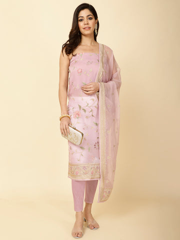Ghera With Booti Embroidered Chinon Unstitched Suit Piece With Dupatta