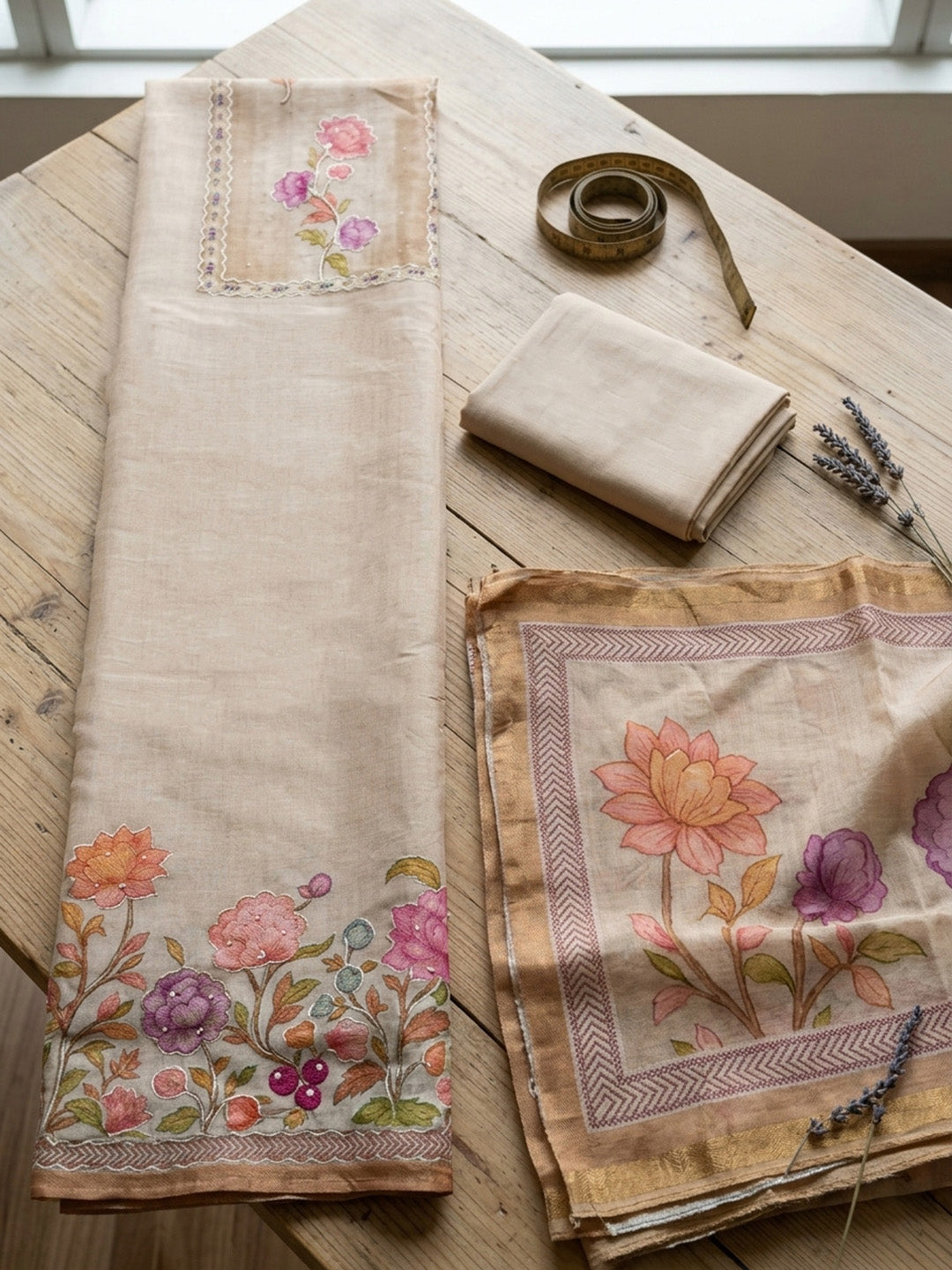 Embroidered Linen Blend Unstitched Suit With Pant &amp; Dupatta