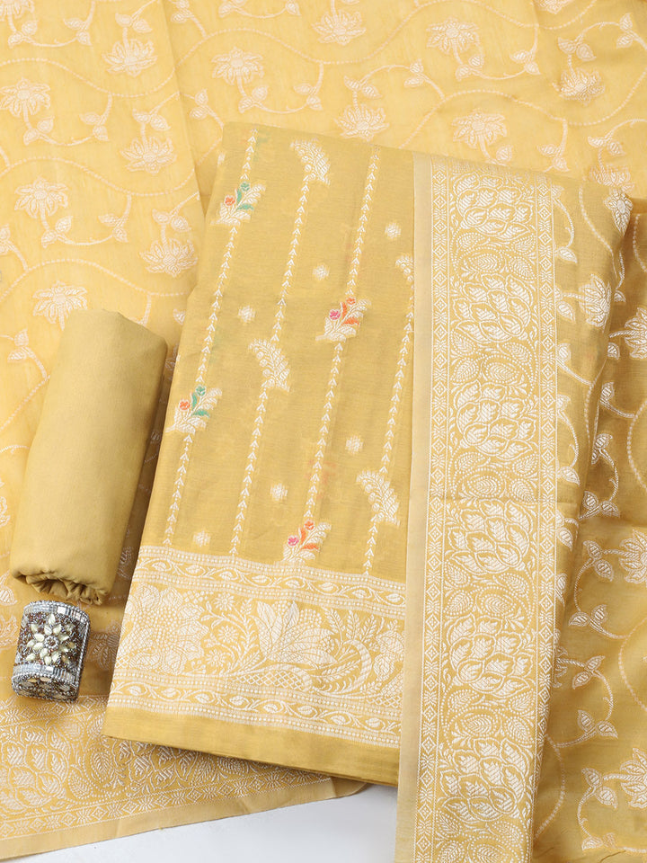Woven Design Chanderi Unstitched Suit With Pant &amp; Dupatta