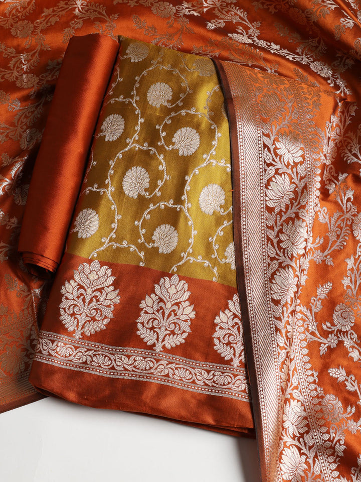 Woven Banarasi Chanderi Unstitched Suit With Dupatta