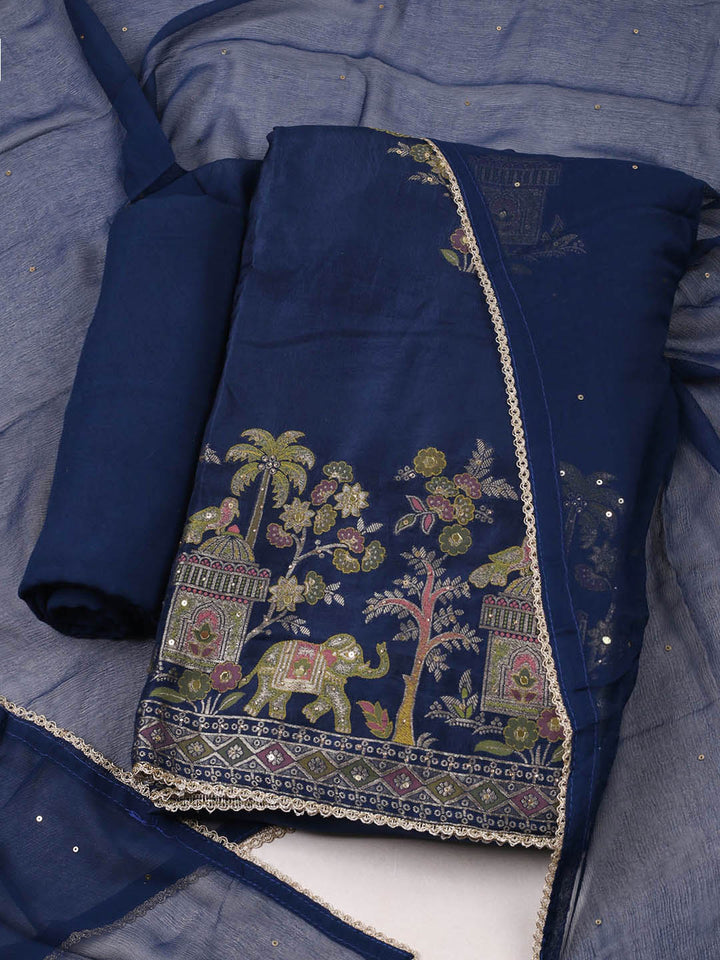 Woven Design Chanderi Unstitched Suit With Pant &amp; Dupatta