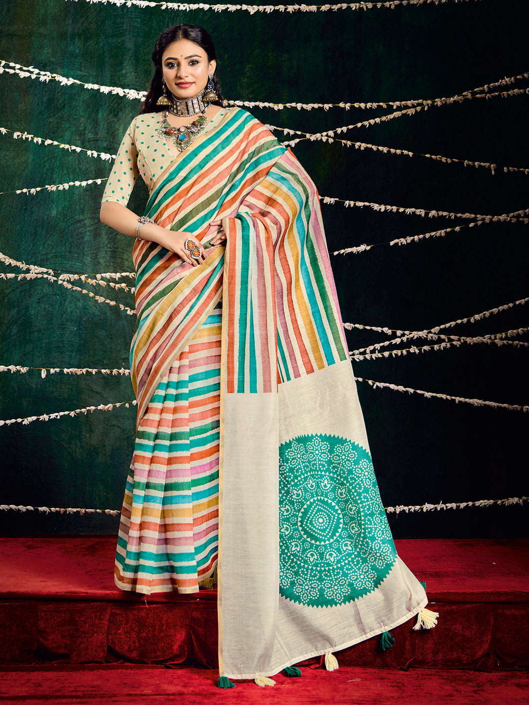 Check Printed Chanderi Saree