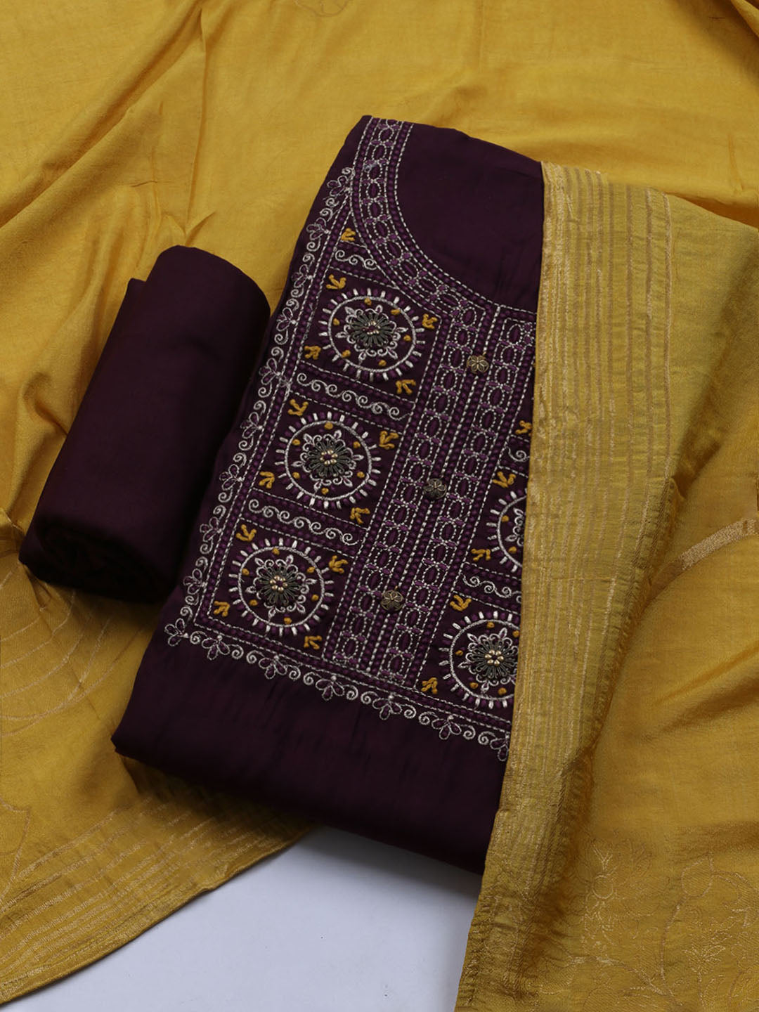 Gota Work Chanderi Unstitched Suit With Dupatta