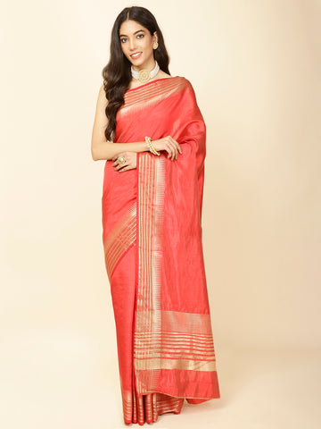 Plain Zari Border Woven Handloom Saree