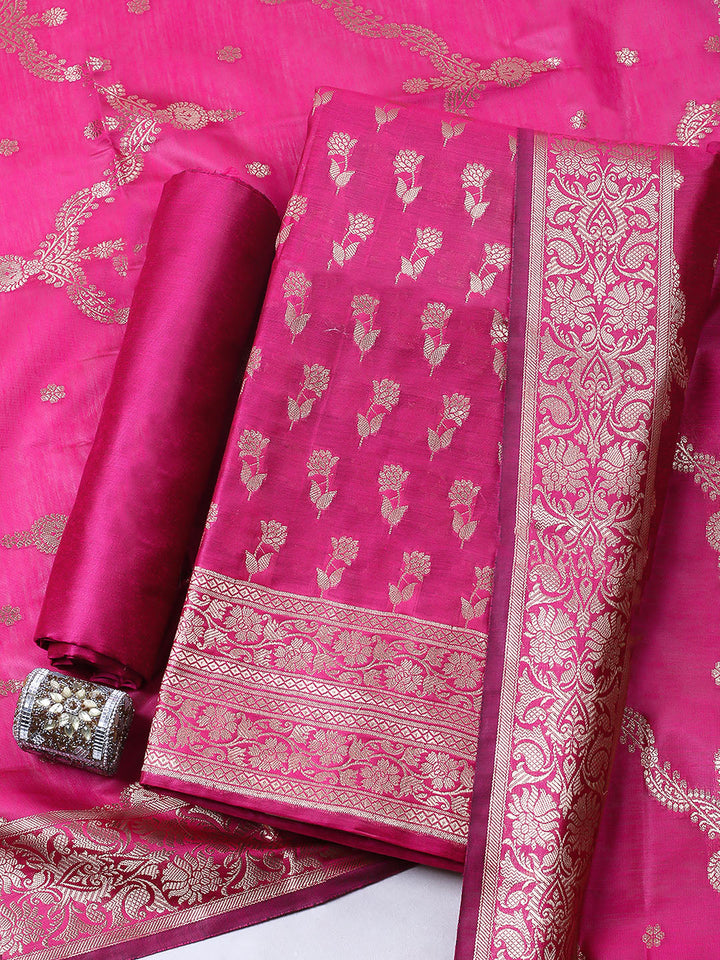 Woven Design Chanderi Unstitched Suit With Pant &amp; Dupatta