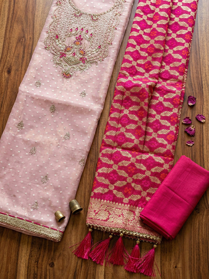 Banarasi Chanderi Unstitched Suit With Pant &amp; Dupatta