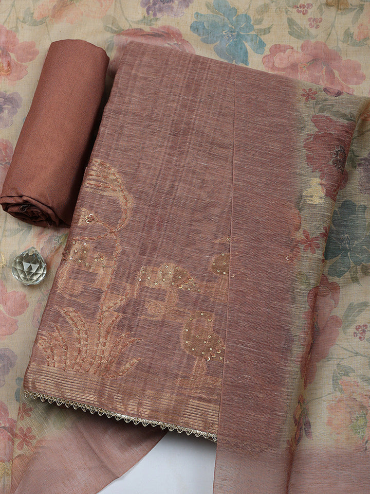 Woven Design Chanderi Unstitched Suit With Pant &amp; Dupatta
