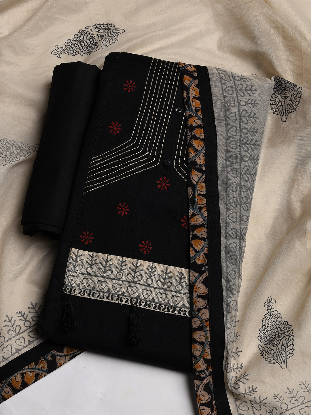 Neck Embroidered Cotton Blend Unstitched Suit With Dupatta