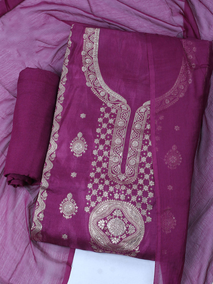 Woven Design Chanderi Unstitched Suit With Pant &amp; Dupatta