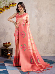 Floral Printed Zari Border Art Silk Woven Saree