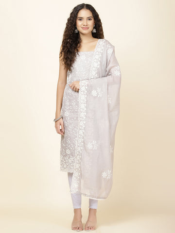 All Over Embroidered Cotton Blend Unstitched Suit With Dupatta