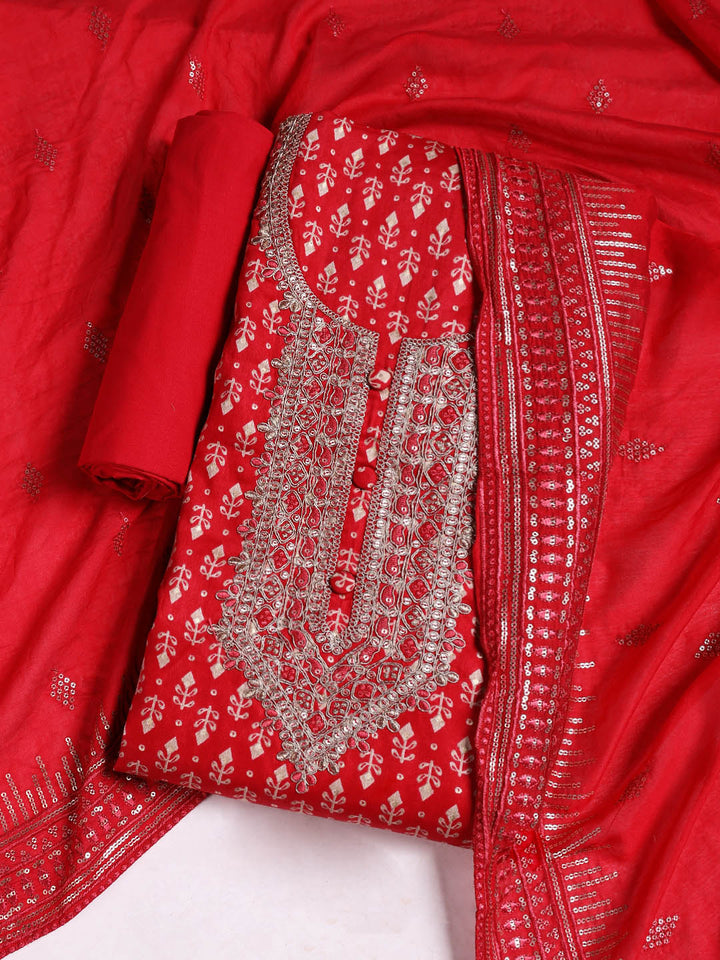 Neck Embroidered Cotton Blend Unstitched Suit With Dupatta