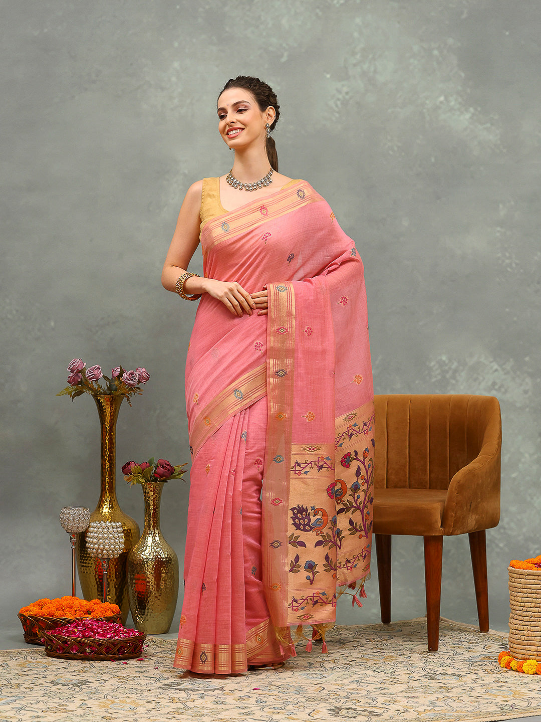 Embroidered Cotton Blend Saree